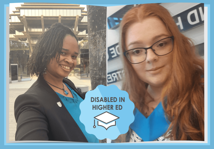 Porträts von Syreeta Nolan und Linda Corcoran; zusammen bilden die beiden die Initiative Disabled in Higher Ed(ucation)